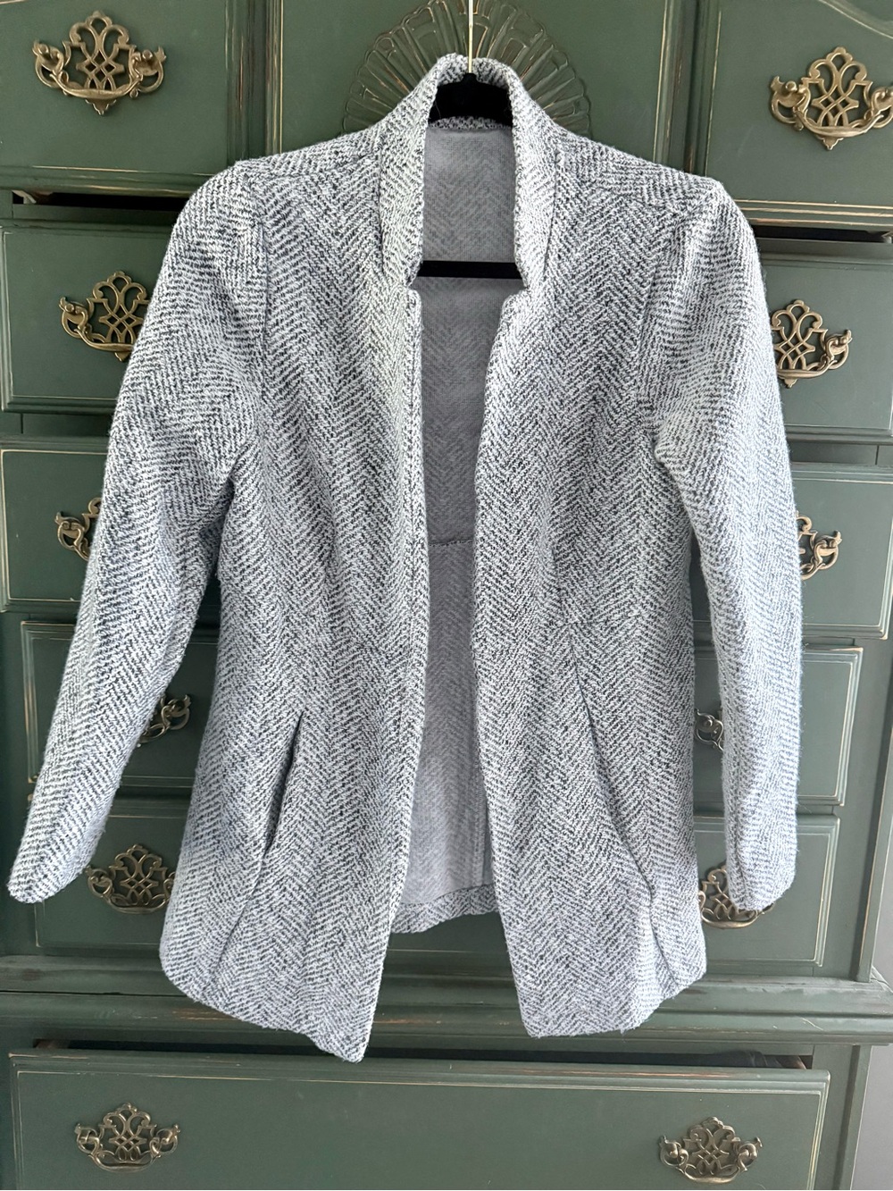 Source Unknown Gray Herringbone Open-Front Blazer Jacket